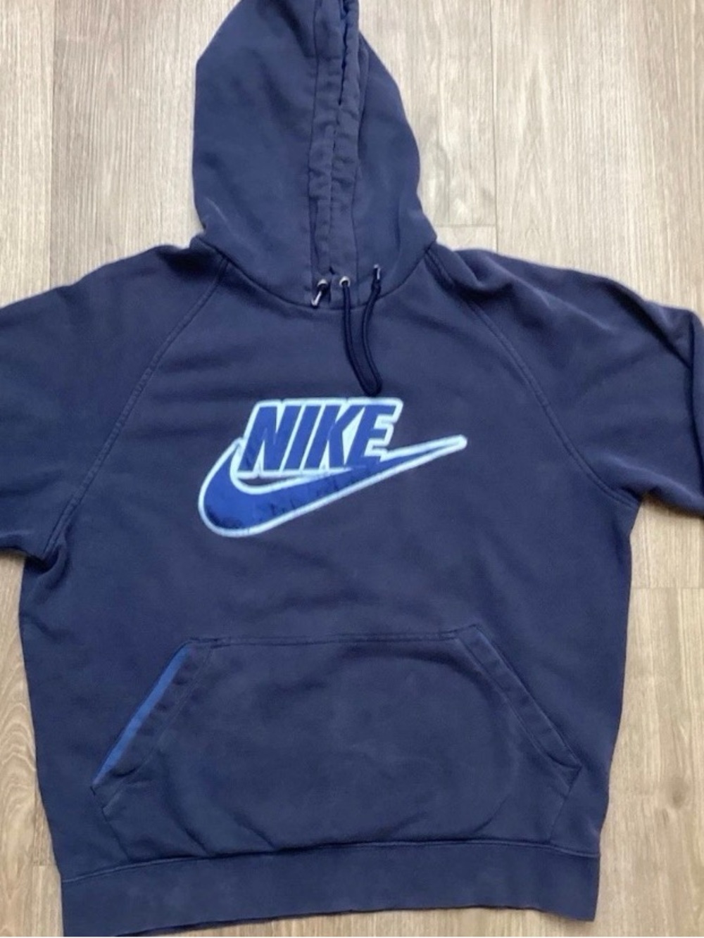 Y2K Vintage Nike Men's Navy Blue Crewneck Hoodie with Blue Logo